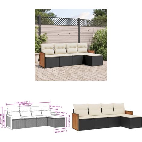 5-tlg. Garten-Sofagarnitur mit Kissen Schwarz Poly Rattan - Gartensofas - Outdoor Möbel - Gartenmöbelset - Rattan Gartenmöbel - Lounge Set - Home & Living (1/3)