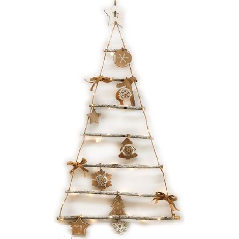 Albero di Natale da Parete in Legno con 40 Luci  addobbi Natalizio da Appendere Uso Interno H 90 x48 cm (1/5)