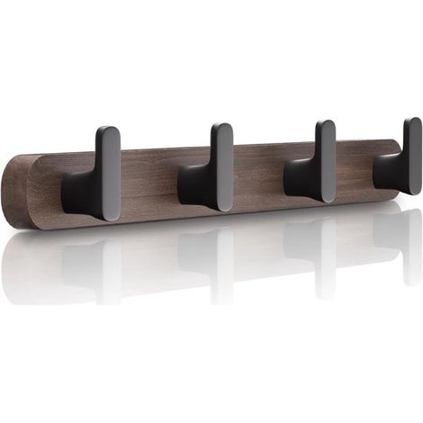 Wandgarderobe aus massivem Walnussholz mit 4 stabilen Haken für Mäntel, Rucksäcke und Handtücher – ideal für Flur, Badezimmer und mehr