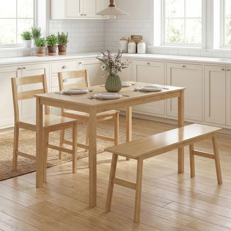 Ensemble de salle à manger en bambou, table avec 2 chaises et banc pour 4 personnes, bois naturel (1/5)