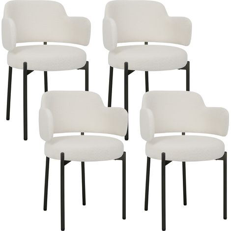 Puluomis – Chaise de salle à manger rembourrée en velours – Lot de 4 chaises – Pieds en métal noir – Hauteur d'assise 48 cm – Design rétro moderne – Blanc (1/5)