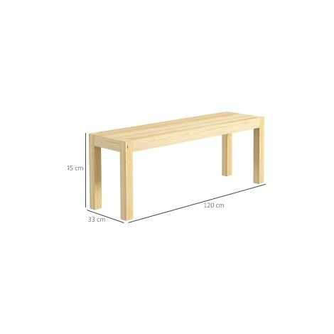 Banco de 2 plazas 120x33x45 cm de madera de pino natural, asiento estable - MEUBLIV (1/5)