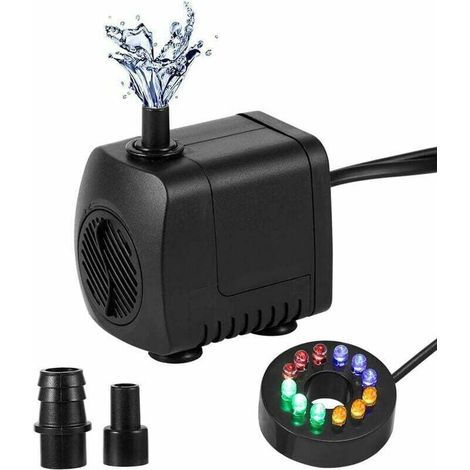Pompe fontaine silencieuse submersible, débit réglable + 12 LED colorées, 700L/H 15W, pour réservoir hydroponique/aquarium/arrière-cour