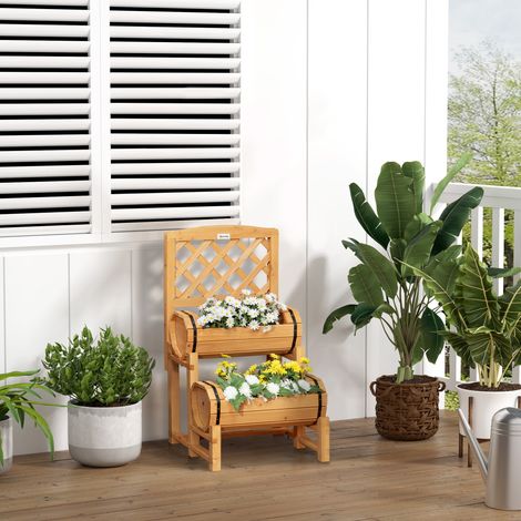 CHICFURN Fioriera rialzata in legno 45 x 45 x 80 cm gialla con supporto per rampicanti (1/5)