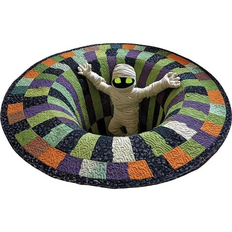 Tapis de sol Halloween 3D 60 × 60 cm – Illustration fantôme et squelette avec illusion visuelle, surface en velours doux et antidérapante (1/5)