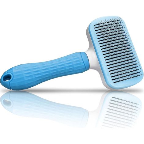 Brosse autonettoyante pour animaux de compagnie pour cheveux longs et courts, toilettage doux pour animaux de compagnie, soin du pelage pour chats, chiens et autres bleu