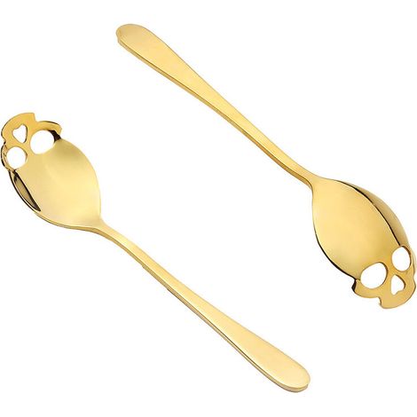 Halloween Table Decoration Stainless Steel Skull Spoon (Gold) 6 Pieces (1/5)