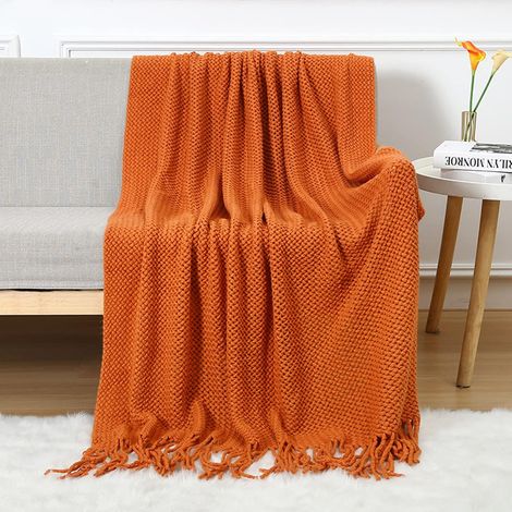 1 Couverture tricotée pompons, acrylique douce respirante style nordique, pour canapé lit chaise