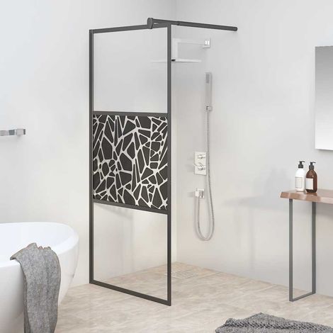 Paroi de douche pour douche à l'italienne 80x195 cm, motif pierre ESG noir (1/5)