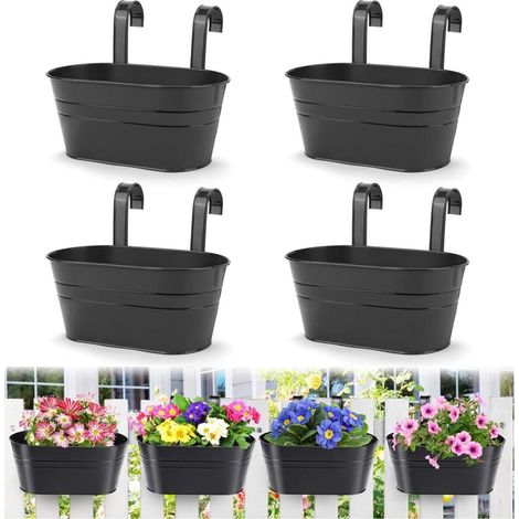 Jardinière suspendue en métal - Grand pot de 27 cm - Fixation murale - Crochet réglable - Intérieur/Extérieur - Idéal pour balcon, clôture, jardin, décoration intérieure - Noir (1/5)