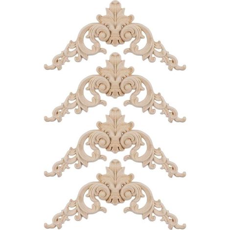 Lot de 4 appliques en bois sculpté - Cadre d'angle décoratif pour meubles de maison - Style de décoration de porte - 20 x 20 x 0,8 cm (1/5)