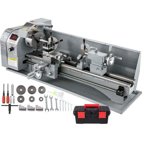 Tour à métaux miniature 1100W, 220x750mm, vitesse variable, fraisage numérique, mandrin 3 mors, cône broche MT5, contre-pointe MT2 (1/5)