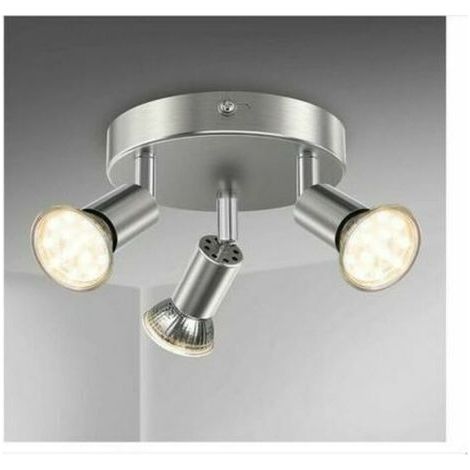 Plafonnier LED IP44 avec 3 ampoules GU10 réglables 3000K, finition chromée et verre, idéal pour les salles de bain. (1/5)