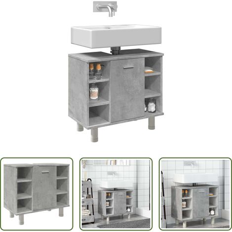vidaXL Armoire lavabo - Armoire de salle de bain Gris béton 60x32x53,5 cm Aggloméré (1/5)