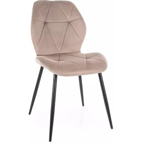 Chaise velours beige et structure métal noir mat avec dossier matelassé ROCKAY (1/5)