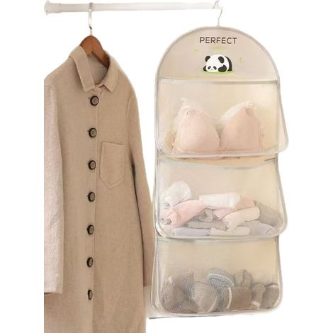 Sac de rangement suspendu en tissu maille multicouche, rangement multi-usages avec cintre en métal, poches en filet pour soutiens-gorge, sous-vêt (1/5)