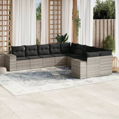 vidaXL Set Divano Giardino 10 pz con Cuscini Grigio Chiaro Polyrattan (1/3)