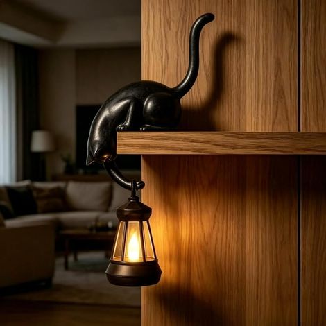 Farol de biblioteca con forma de gato, lámpara LED decorativa, B (1/5)