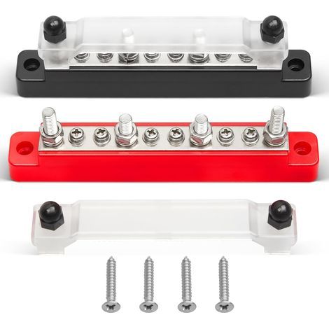 Bar de bus 150A 12V, 4 x 1/4" (M6) 6 x 8 (M4) Studs Bloc de borne de distribution d'électricité 48V DC Bateau de voiture Système solaire marin Noir Rouge (1/5)