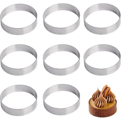 8 aros para postres, 8 cm, Aros para tartas, Aros para hojaldre, Aros para postres de acero inoxidable, Molde, mousses y postres (1/5)