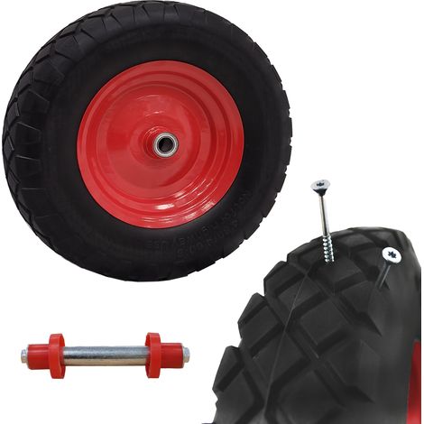 Schubkarrenrad pannensicher Vollgummi 4.80/4.00-8 rot/schwarz + Achse Ersatzrad Reifen PU (1/5)