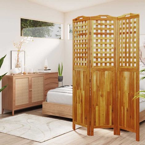 Cloison de séparation 3 panneaux-Paravent-Séparateur de pièce 121,5x2x180 cm Bois d'acacia (1/5)
