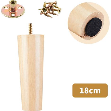 Lot de 4 pieds de canapé en bois massif, adaptés aux meubles TV, tables basses, meubles à chaussures et meubles de salle de bain (18 cm) (1/3)