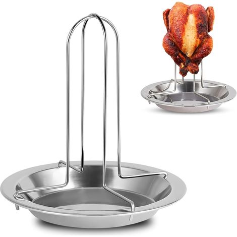 1 plat à rôtir pour poulet, support de poulet, support de suspension, four, rôtissoire antiadhésif, poulet, dinde, grillades, casseroles, support de poulet en acier inoxydable pour le camping en plein (1/5)