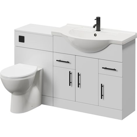 Alexander James Gloss White 1550mm 2 Door Vanity Unit Toilet Suite - 1550mm - Matt Black 96mm Knurled Bar HandleJames Toilet Pan and Seat