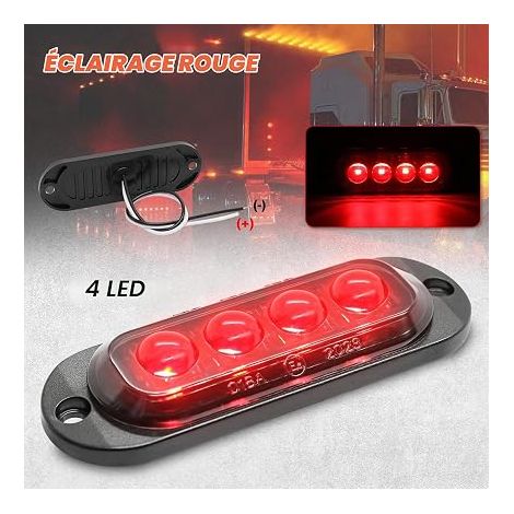 rouge feux de gabarit à led pour remorque,12v-24v 4 leds feux de position latéraux,Imperméable montage en surface eclairage avant arrière pour camion tracteur moto van rv (1/4)