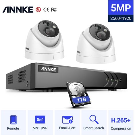 ANNKE 8CH Security Camera Surveillance System Kit,5 in 1 H.265+ DVR Recorder 2MP Camera Outdoor Waterproof Video CCTV Kit 2Camera - 1TB HDD (1/5)