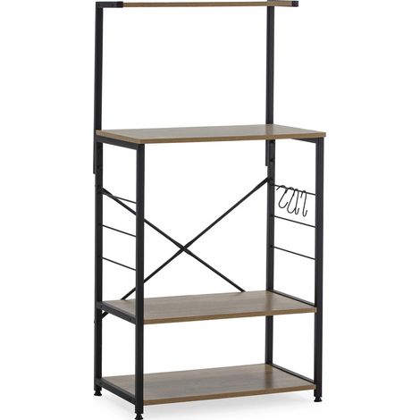 Meuble de cuisine COLORADO 4 niveaux et crochets - Noir mat, chêne clair - Bois et métal - 123 x 60 P 40 cm - Livraison gratuite (1/5)