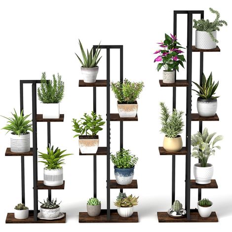 COSTWAY Juego de 3 Soportes para Plantas, Estanterías de Macetas de 4, 5 y 6 Niveles, Estantes Altos de Madera y Metal para Plantas, Soporte para Macetas con Estantes Múltiples para Salon, Balcón (1/5)