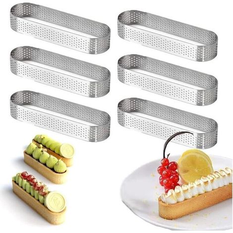 Cercle à Tarte Anneau à Tarte de Pâtisserie, Lot de 6 Moule Tartelette en Acier Inoxydable en Ovale Forme, Résistants à la Chaleur, Perforés pour Gâteaux en Mousse(13 4 2cm) (1/5)