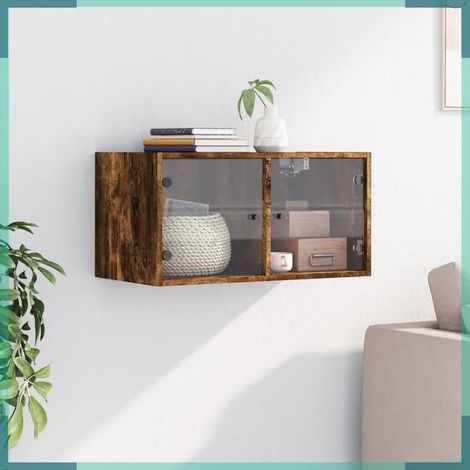 836505 Armoire murale avec portes en verre chêne fumé 68,5x37x35 cm (1/5)