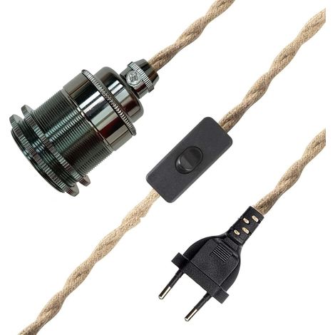 E27 Vintage Lamp Socket with Cable and Switch, Hanging Chandelier Hemp Rope, DIY Pendant Light Creative Industrial Pendant Light, for Home, Bedroom, Bar (A-5M) (1/5)