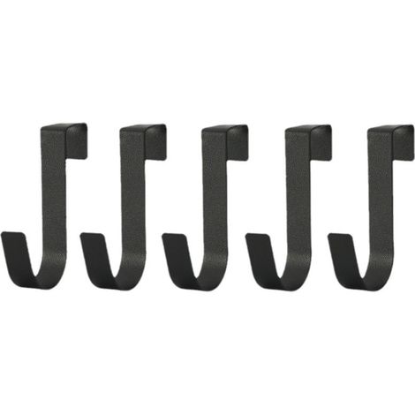 Ganchos para puertas, juego de 10, ganchos para abrigos de acero inoxidable negro, tipo J, de uso individual, robustos y duraderos, con alta capacidad de carga, riel guía para el gancho de la puerta. (1/4)
