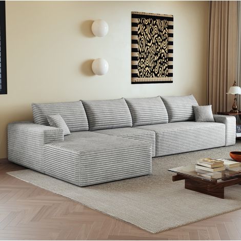 Sofá rinconero modular de 340 cm con chaise longue, tejido de pana gris OKMYHOME (1/5)