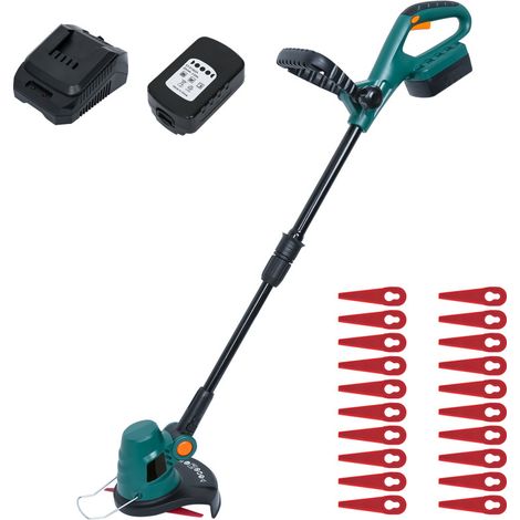 SWANEW Decespugliatore a batteria 18V a batteria/caricabatterie con ruota da 23cm Lame girevoli a 180° 2.0Ah velocità 8.000 giri/min testina motore rotante decespugliatore elettrico. tagliabordi (1/5)