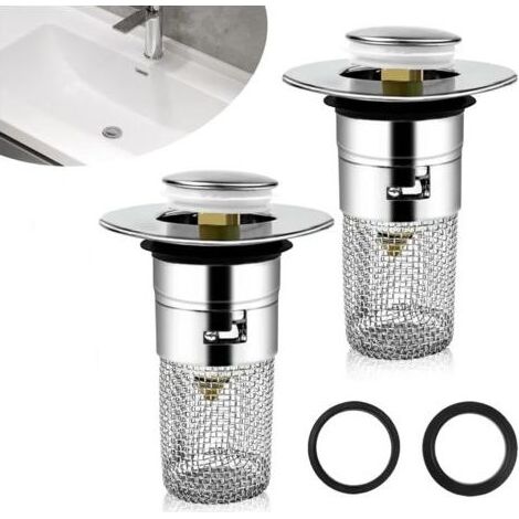 Bonde de lavabo 2pcs – Filtre amovible 33-40mm – Acier inoxydable – Design pop-up pour salle de bain et cuisine (1/5)