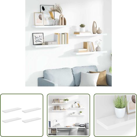 Wandregal -  Schweberegale 4 Stk. Hochglanz-Weiß 90x23,5x3,8 cm MDF (1/5)
