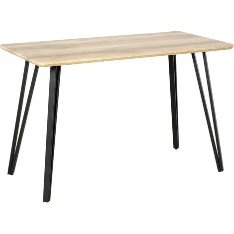 Table à manger industrielle grand modèle 120x60x75 cm pieds métal noir plateau MDF chêne clair élégant et moderne (1/5)