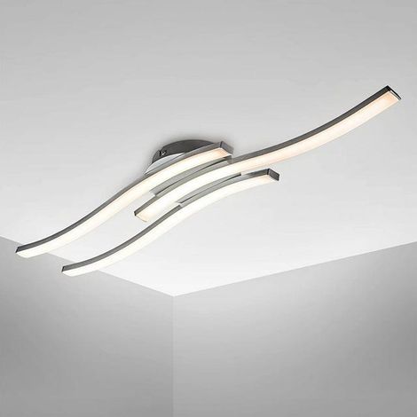 Plafonnier LED design moderne, luminaire ondulé, 3 modules LED 6 W intégrés, 3 x 480 lm, lumière blanc chaud 3000 K, finition aluminium, longueur 565 mm (1/5)