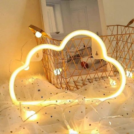 Lumière néon LED en forme de nuage - Décoration murale pour Noël, anniversaire, chambre d'enfant, salon, mariage (blanc chaud) (1/3)