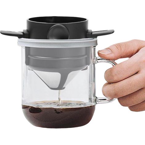 Filtre à Café en Acier Inoxydable, 1-2 Tasse Filtre à Café Réutilisable Filtre Café Permanent Sans Papier Filtre à Thé Dripper Café Portable avec Support pour Maison Bureau Camping (1/5)