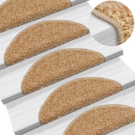 Lot de 10 Tapis d'escalier - Tapis de marche pour Enfants, Aînés et Animaux 56x20 cm Crème BV679046 - BonneVie (1/5)