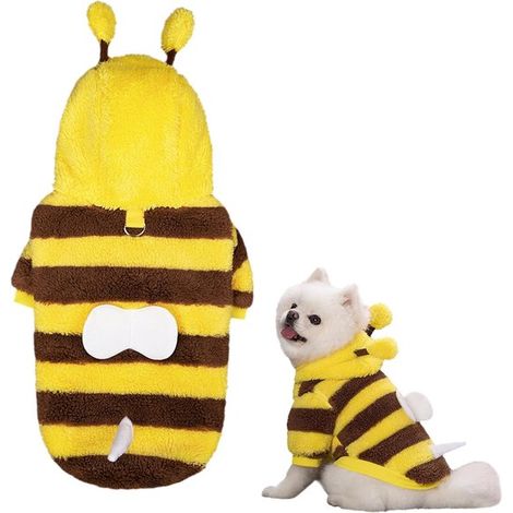 Disfraz cálido para mascotas, suéter de forro polar suave bonito capucha anilla D, disfraz invierno cómodo transpirable mascotas (abeja amarilla (1/4)