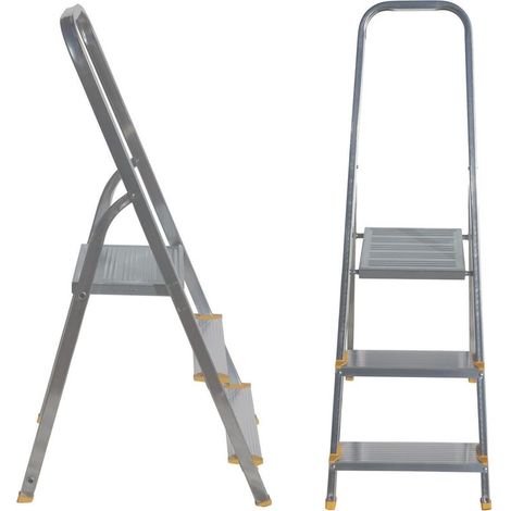 Alve – Escabeau aluminium 3 marches – Hauteur de travail 1,25 m – Plateforme antidérapante 26,4 cm – Charge max 150 kg – Construction renforcée