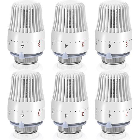LAOA Thermostat-Heizkörperventil: 6 Stück Thermostatkopf, Heizkörperthermostat, Thermostat M30 x 1,5, Weiß (1/5)