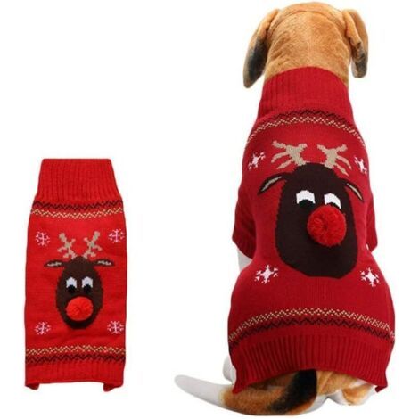 BUNTHAUS Noël pour Animal Domestique Pull Chaud Pull Chien Chat Nez Rouge Cerf Vêtements d'hiver Vêtements L (1/4)